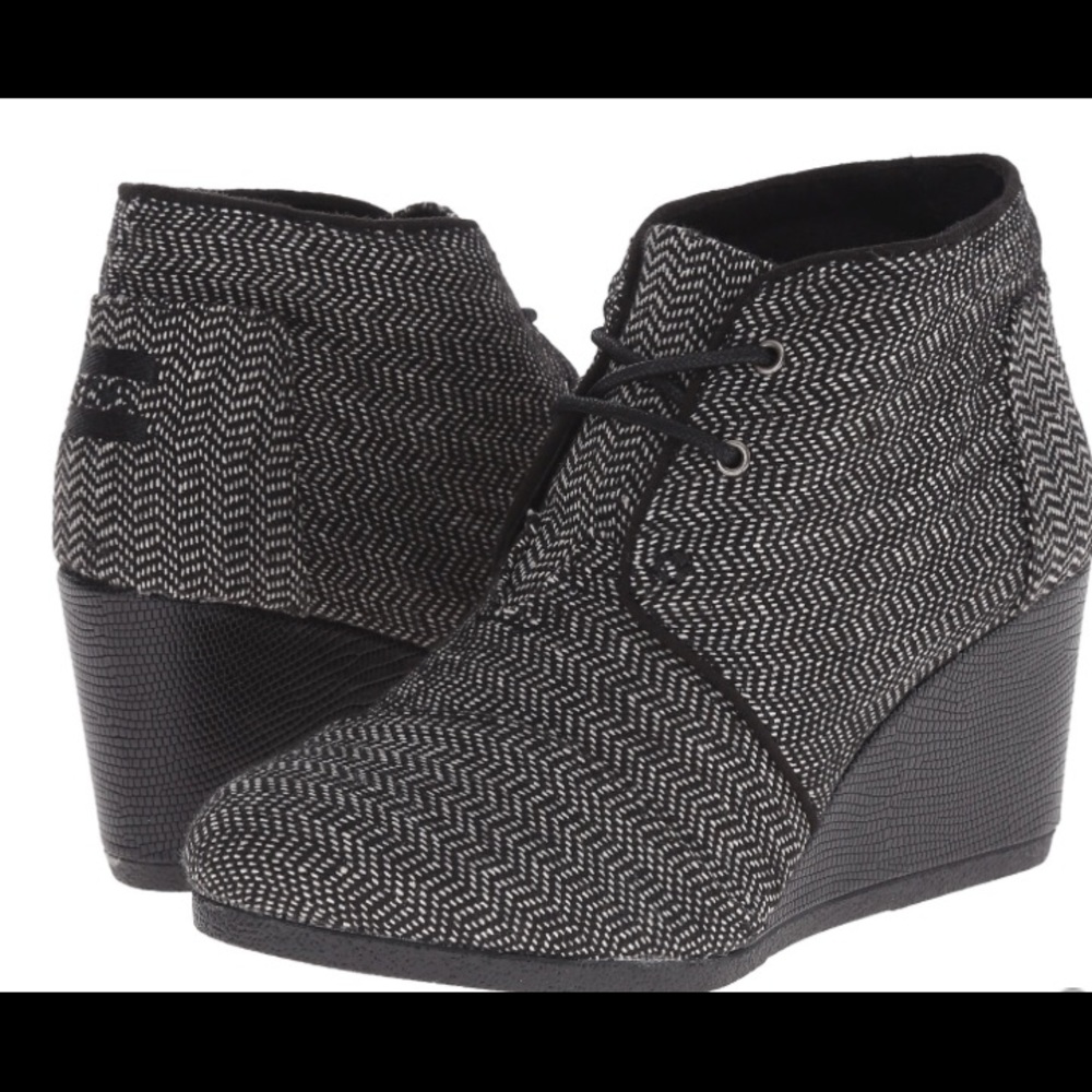 Black Herringbone Desert Wedge Booties
